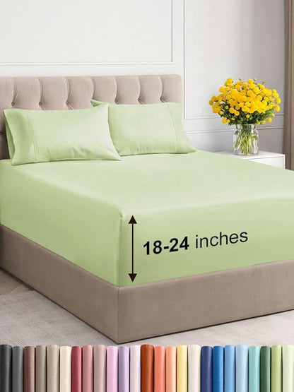 Extra Deep Twin XL Sheet Set - 4 Piece Breathable and Cooling Sheets - Hotel Luxury Bed Sheets Set - Easy Fit - Soft, Wrinkle Free and Comfy Sheets Set - Light Sage Sheet Set with Extra Deep Pockets