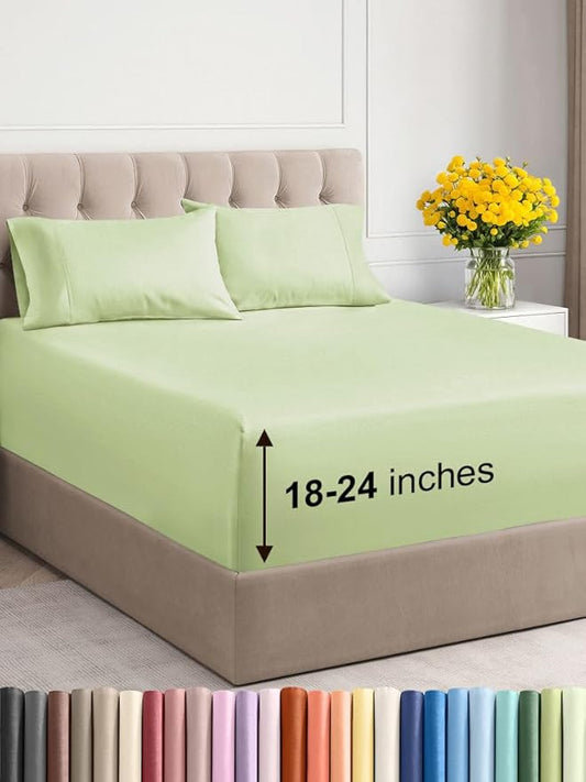 Extra Deep Twin XL Sheet Set - 4 Piece Breathable and Cooling Sheets - Hotel Luxury Bed Sheets Set - Easy Fit - Soft, Wrinkle Free and Comfy Sheets Set - Light Sage Sheet Set with Extra Deep Pockets