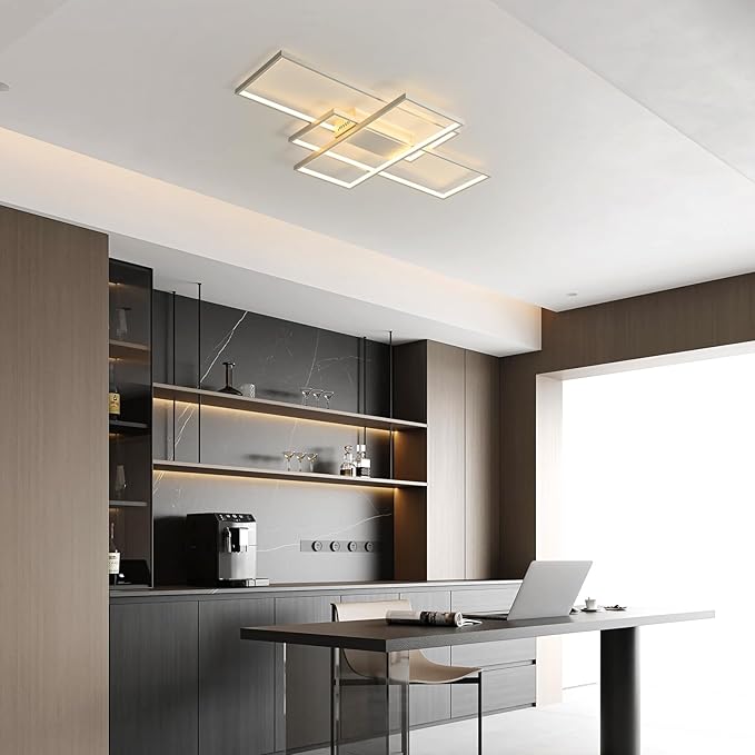 GEADI Modern Dimmable Ceiling Light, 35.4" White Led Ceiling Light Fixtures with Remote Control, 50W Rectangle Flush Mount Lighting Fixture for Kitchen Bedroom Dining Room(3000K-6500K)