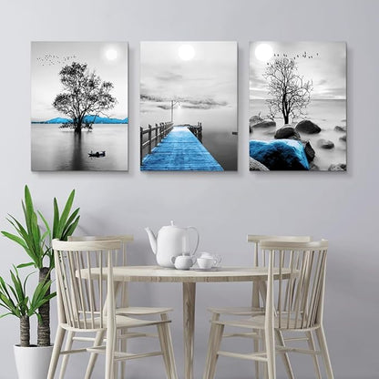 Wall Decorations For Living Room Framed Canvas Wall Art For Bedroom Office Wall Decor Black And White Ocean Landscape Wall Paintings Large Size Modern Posters Pictures Artwork For Home Decor 3 Piece