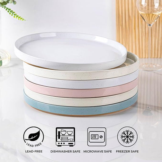 AmorArc Ceramic Dinnerware Set for 4 | Handpainted Stoneware Plates and Bowls with Rustic unglazed terracotta | Scratch Resistant, Dishwasher & Microwave Safe Dishes Sets- 12-Pcs Colorful
