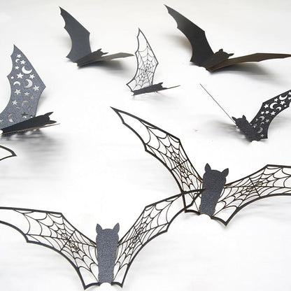 Halloween Wall Stickers Decorations Large Bat Wall Decals Supply Hollow Out Bats Decor Scary Bat Stickers for Wall Glass Mirror Living Room Home Kitchen Indoor Outdoor Halloween Decoration Clearance