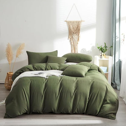 Wellboo Olive Green Comforter Sets King Size Solid Dark Green Bedding Comforters Cotton Plain Army Green Soft Cozy Quilts Women Men Dark Grass Green Blankets Modern Minimalist Hunter Green Comforters