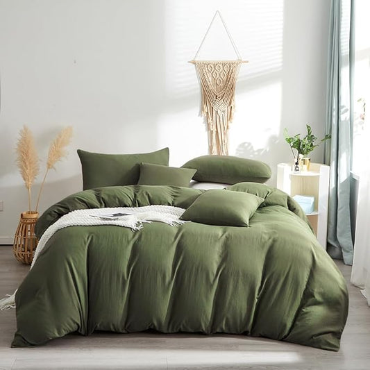 Wellboo Olive Green Comforter Sets King Size Solid Dark Green Bedding Comforters Cotton Plain Army Green Soft Cozy Quilts Women Men Dark Grass Green Blankets Modern Minimalist Hunter Green Comforters