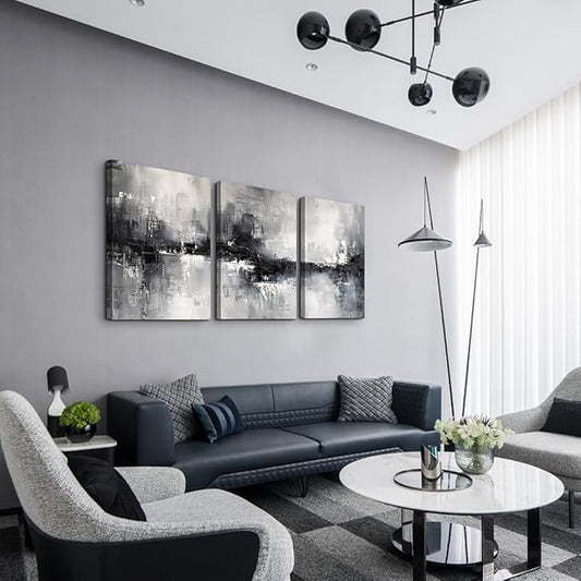 DZRWUBHS Large Wall Art for Living Room Canvas Wall Decor for Bedroom Black And White Wall Painting Inspirational Abstract Pictures Artwork Modern Office Ready to Hang Minimalist Home Decor Set of 3