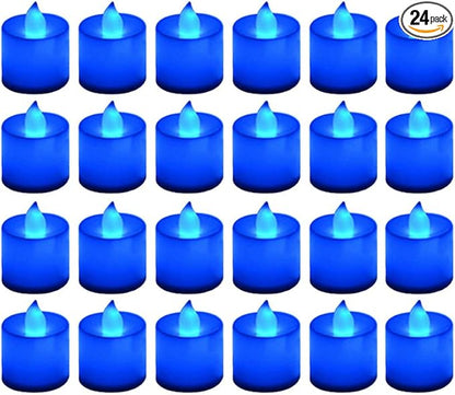 LANKER 24 Pack Flameless Led Tea Lights Candles, Flickering Blue Battery Operated Electronic Fake Candles, Decorations for Wedding, Party, Christmas, Halloween and Festival Celebration (Blue)