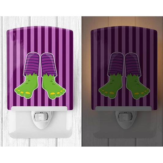 Caroline's Treasures BB9104CNL Halloween Frankenstein Feet Ceramic Night Light Compact, UL-Certified, Ideal for Bedroom, Bathroom, Nursery, Hallway, Kitchen, 6x4x3, Multicolor
