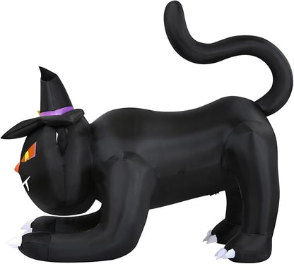 Haunted Hill Farm 6-ft. Wide Black Cat Blow Up with Lights, Outdoor Halloween Inflatable Decoration for Lawn and Yard, Giant Spooky Holiday Decor
