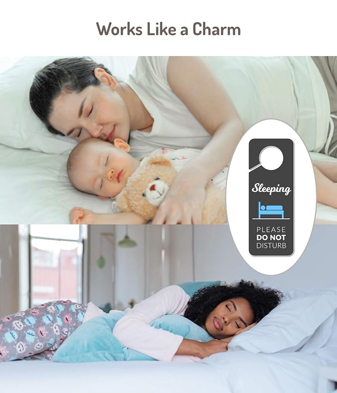 Sleeping Sign for Door, 2 Pack (Printed on Both Sides), 9.3″x3.5″ PVC Plastic, Naps Sign, Napping Sign, Do not Ring Bell Sign, Baby Sleeping Sign, Night Shift Sleeping, Do Not Disturb Sign