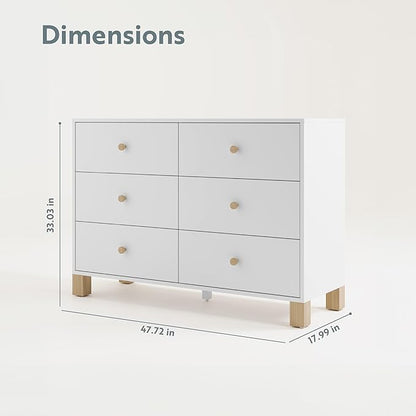 Storkcraft California 6-Drawer Double Dresser (White with Driftwood) - GREENGUARD Gold Certified, Interlocking Drawer System, Dresser Drawer Organizer for Kids Bedroom