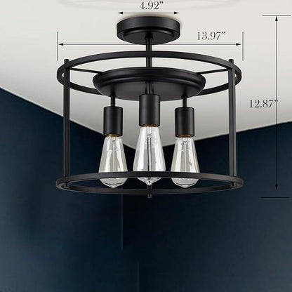 Farmhouse Semi Flush Mount Ceiling Light Industrial Kitchen Ceiling Light Matte Black for Bedroom, Living Room, Hallway, Entryway, Proch