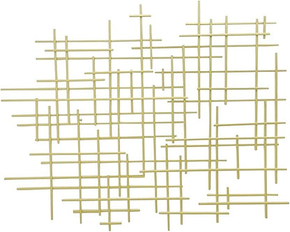 Bellaa 27079 Metal Wall Art Cross Geometric Abstract Modern Contemporary 3D Hanging Wrought Iron Minimalist Sculpture Living Room Outdoor Boho Farmhouse Home Decor Champagne Light Gold Large