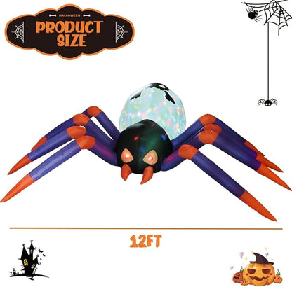 12FT Halloween Inflatables Spider, Halloween Outdoor Inflatable Decoration Blow Up Spider Yard Decoration with Build in LED Light for Halloween Holiday Party Patio Lawn Yard Garden