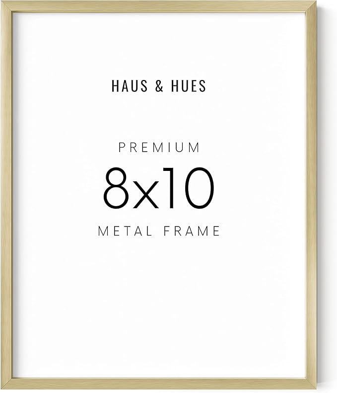 HAUS AND HUES 8x10 Gold Picture Frame - 8x10 Gold Poster Frame, Gold 8x10 Picture Frames, 8x10 Wall Picture Frame, 8x10 Picture Frame Gold, Gold Metallic Picture Frame (Gold Aluminum Frame)