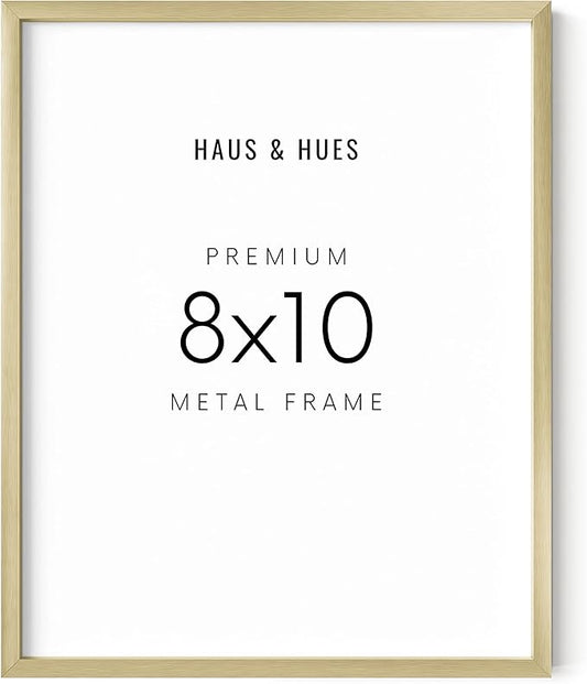 HAUS AND HUES 8x10 Gold Picture Frame - 8x10 Gold Poster Frame, Gold 8x10 Picture Frames, 8x10 Wall Picture Frame, 8x10 Picture Frame Gold, Gold Metallic Picture Frame (Gold Aluminum Frame)