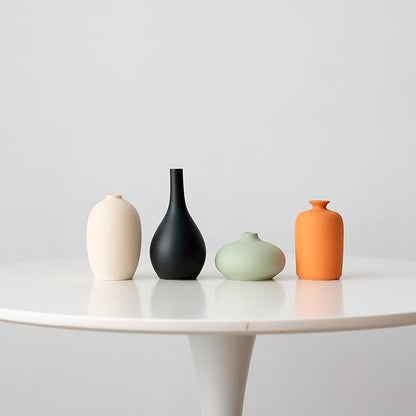Small Ceramic Vase Set of 4 for Modern Home Decor, Minimalist Bohemian, Round Matte Vases for Dried Flowers&Pampas Grass, Office, Shelf, Living Room, Bedroom, Entryway Decor