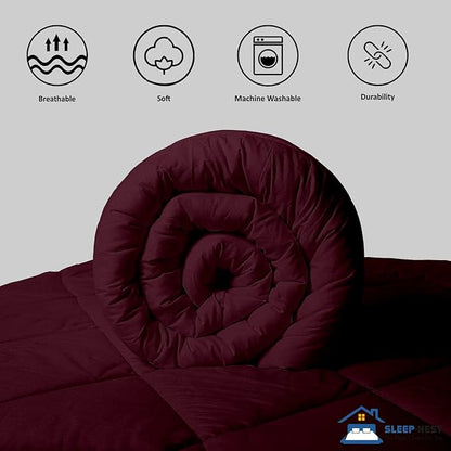 SLEEP-NEST Oversized Queen Comforter 98 x 98 - Hotel Luxury 1 Piece Down Alternative Pinch Pleat Comforter with 8 Corner Tabs - All Season Soft Pintuck Quilt 350 GSM - Lightweight - Wine Dream