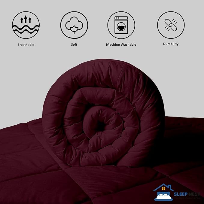 SLEEP-NEST Oversized King Comforter 116 x 98 - Luxury Down Alternative Bedding - All Season Plush Pinch Pleat Quilt - Ultra Soft, Cooling, Breathable, Extra Large Pintuck Blanket - Wine Dream