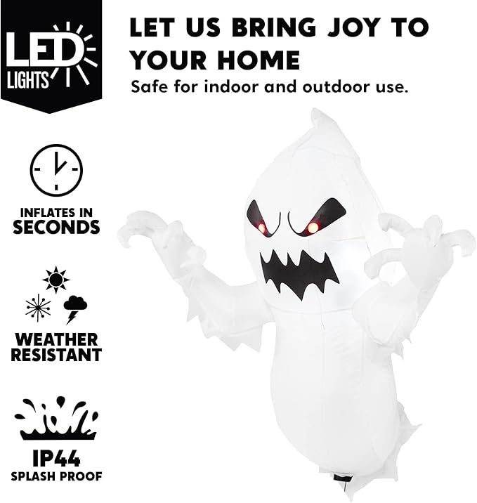 Joiedomi 4.5 FT Halloween Inflatable Ghost with Build-in LEDs, Blow Up Flying Ghost Broke Out from Window for Halloweeen Window Decorations, Yard, Garden, Lawn Decoration