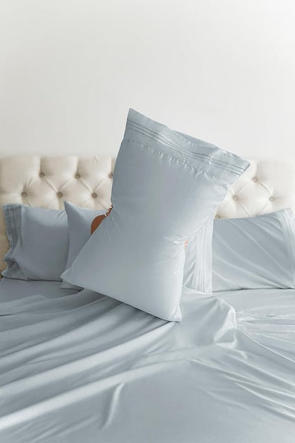 CGK Linens Twin XL 4 Piece Sheet Set - Cooling Sheets for Hot Sleepers - Hotel Luxury Bedding Set w/ 8-16 Inch Deep Pockets - 1 Flat & 1 Fitted & 2 Pillowcases - Soft, Comfy & Wrinkle Free - Sky Blue