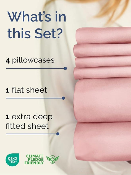 Extra Deep Full Sheet Set - 6 Piece Breathable & Cooling Sheets - Hotel Luxury Bed Sheets Set - Easy & Secure Fit - Soft, Wrinkle Free & Comfy Sheets Set - Baby Pink Sheet Set with Extra Deep Pockets