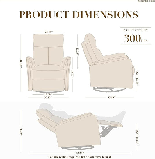 Swivel Rocking Recliner Glider Chair, Leather Reclining Rocker Chair with Footrest for Living Room, Nursery, Office, Bedroom, Ergonomic High Backrest, Wide Seat Cushion and Metal Base-Chocolate
