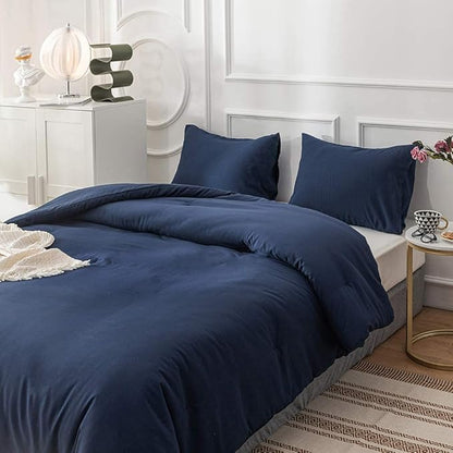 Wellboo Dark Blue Comforter Set, Queen Size, Solid Blue, Minimalist, Adults, Comfy, Modern Classic Bed Comforter