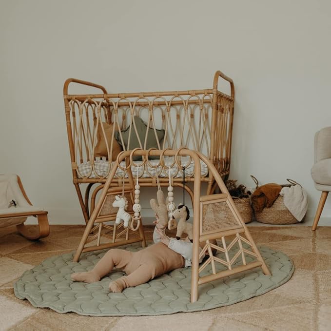Frankie Lane French Linen.Reversible Playmat for Infants, Girl or boy. Nursery Decor Tummy time mat. Round Soft Indoor Area Padded Toddler Baby mat Rug Playroom Baby Floor mats (Sage)
