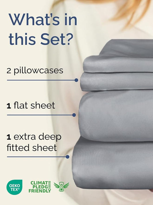 Extra Deep Twin XL Sheet Set - 4 Piece Breathable and Cooling Sheets - Hotel Luxury Bed Sheets Set - Easy Fit - Soft, Wrinkle Free and Comfy Sheets Set - Steel Blue Sheet Set with Extra Deep Pockets