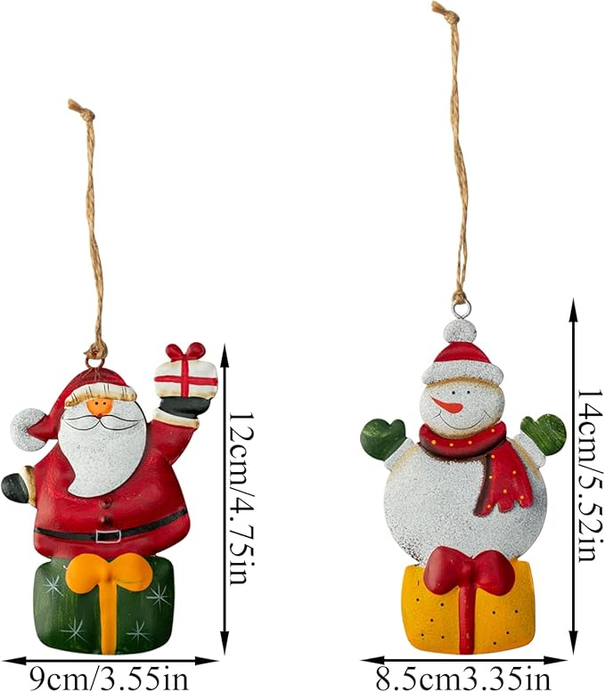 Metal Christmas Tree Ornaments 6-Pack Xmas Hanging Ornaments Santa Snowman Christmas Stocking Sleigh Ornaments for Christmas Tree Holiday Decorations, Outdoor Holiday Home Decorations