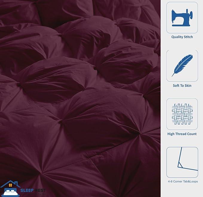 SLEEP-NEST Oversized King Comforter 116 x 98 - Luxury Down Alternative Bedding - All Season Plush Pinch Pleat Quilt - Ultra Soft, Cooling, Breathable, Extra Large Pintuck Blanket - Wine Dream