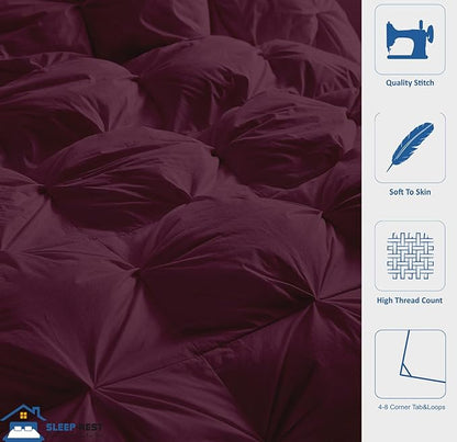SLEEP-NEST Oversized King Comforter 116 x 98 - Luxury Down Alternative Bedding - All Season Plush Pinch Pleat Quilt - Ultra Soft, Cooling, Breathable, Extra Large Pintuck Blanket - Wine Dream