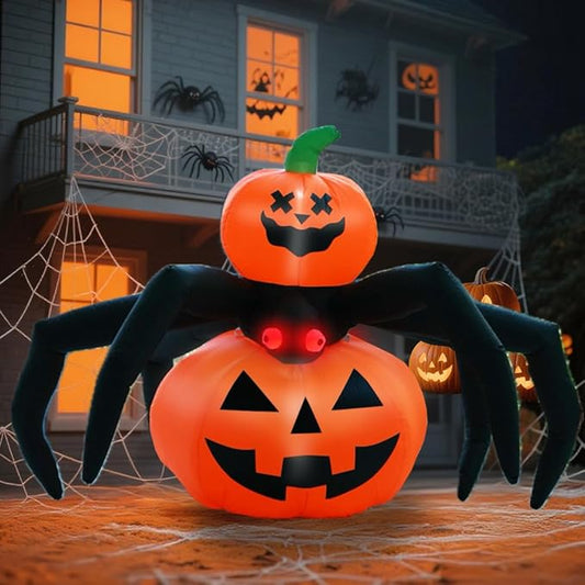 GARIG 6FT Halloween Inflatables Outdoor Decorations Pumpkin Spider Build-in LEDs Lights Blow Up Yard Decorations for Garden Lawn Indoor Party Holiday Decor