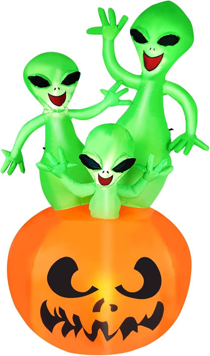 CAMULAND 6FT Halloween Inflatable Pumpkin Alien Decorations Outdoor,Halloween Inflatable Blow Up Decor with Built-in LED Lights Outdoor Inflatable Decoration for Garden, Lawn, Yard, Party 6FT Hall