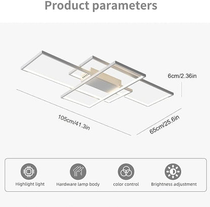 GEADI Dimmable Ceiling Light, 41.3in Flush Mount Ceiling Lamp Remote Control Modern Chandelier, 68W Square White Acrylic Close to Ceiling Light Fixtures for Bedroom Living Room