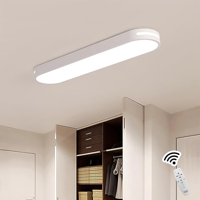 Becailyer Modern LED Ceiling Lights, 23.6" Dimmable Flush Mount Ceiling Lamp with Remote Control, Metal Hollow Ceiling Chandelier Lighting Fixture for Hallway Aisle Office Dining Room Closet, White