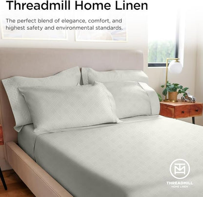 Threadmill Twin Sheets for Twin Mattress | 800 Thread Count Jacquard Celine Light Grey Sheets | 100% Cotton 3 Piece Bed Sheets | Extra Long Staple Cotton | Cotton Sheets with Elasticized Deep Pocket