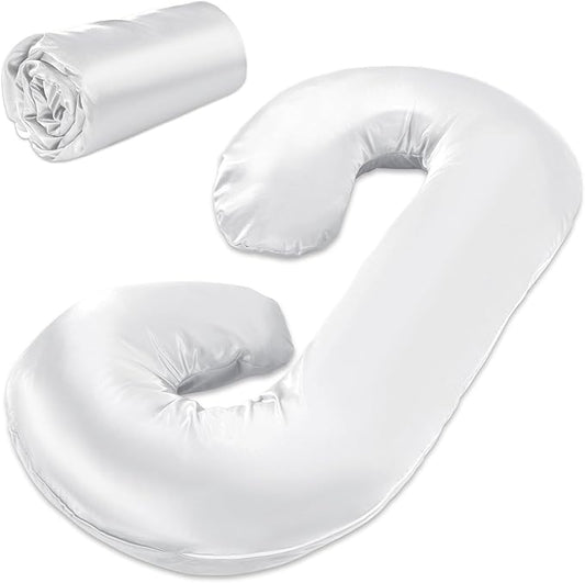 HOMBYS Silky Satin Pregnancy Pillow Cover (ONLY Pillowcase), Luxurious Smooth Maternity Pillow Cover, C Shaped Soft & Breathable Large Pillow Protector for Side Sleeper, 60.2" L x 34.2" W, White