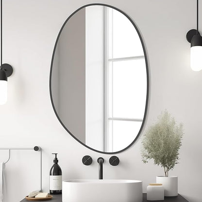 WallBeyond 19" H x 28" W Asymmetrical Decor Irregular Accent Wall Mirror for Entryway, Hallway, etc || Shape: Abstract & Unique Cobblestone, Vertical, Black
