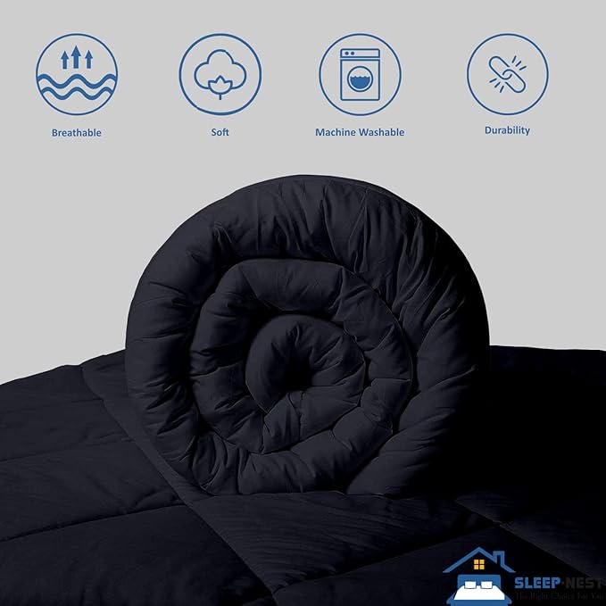 SLEEP-NEST All Season Luxury - Grand King Comforter 106 x 106 Breathable Bedding 1 Piece Down Alternative Pinch Pleat Comforter with 8 Corner Tabs - Ultra Soft, Lightweight Quilt - Navy Blue