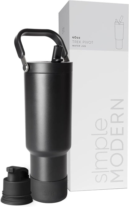 Simple Modern Trek Pivot | 40oz Flip Straw Tumbler with Handle | Water Bottle & Boot | Interchangeable Straw & Chug Lids | Insulated Stainless Steel Jug | Gym Sports Outdoors | Midnight Black