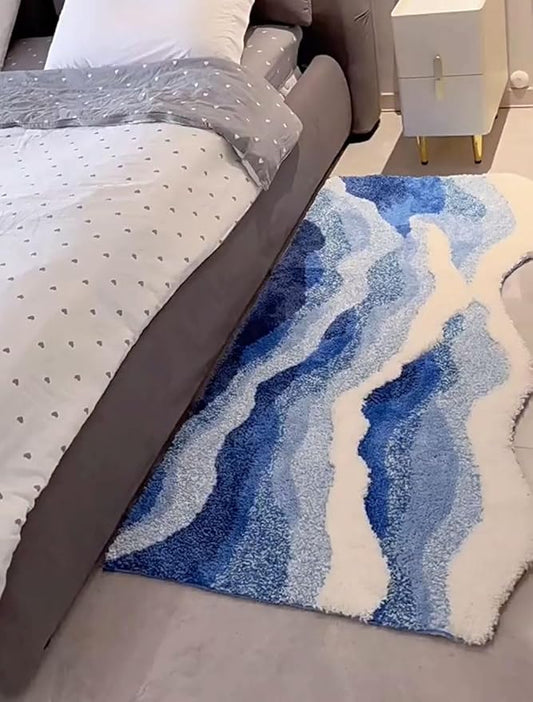 Wave Shape Furry Bedroom Rug, Fluffy Area Rug, Girls, Boys, Children's Room, Nursery Rugs Home Decor,Bathroom Rug (19.7x47.2 in)