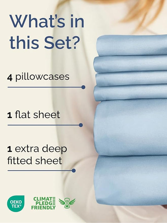 Extra Deep King Sheet Set - 6 Piece Breathable & Cooling Sheets - Hotel Luxury Bed Sheets Set - Easy & Secure Fit - Soft, Wrinkle Free & Comfy Sheets Set - Sky Blue Sheet Set with Extra Deep Pockets