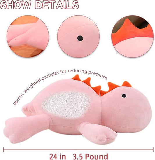 24" 3.4 lbs Weighted Dino Stuffed Toys, Cute Animals Plushie Dolls Pillow Gifts for Kids Adults (Pink 65cm)