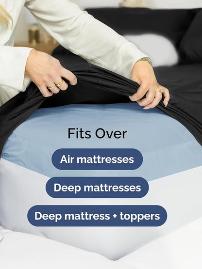 Extra Deep Cal King Sheet Set - 6 Piece Breathable & Cooling Sheets - Hotel Luxury Bed Sheets Set - Easy & Secure Fit - Soft, Wrinkle Free & Comfy Sheets Set - Black Sheet Set with Extra Deep Pockets