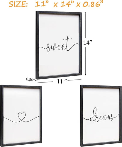 Set of 3 Framed Farmhouse Sweet Dreams Sign 11x14” Above Bed Wall Decor for Bedroom Decor Wall Art Wood Signs (11"x14", Black)