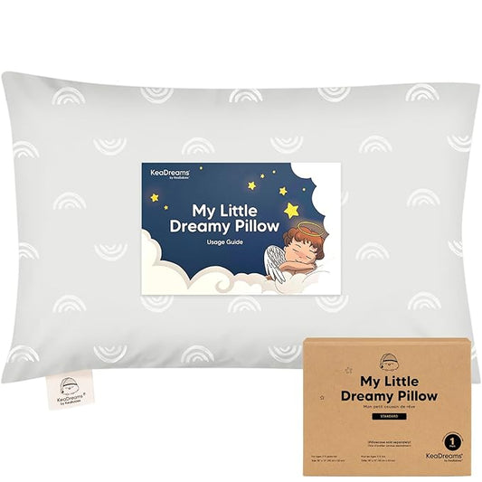 KeaBabies Toddler Pillow - Soft Organic Cotton Toddler Pillows for Sleeping, 13X18 Small Pillow for Kids, Kids Pillows for Sleeping, Kids Pillow for Travel, School, Nap, Age 2 to 5 (Gray Rainbow)
