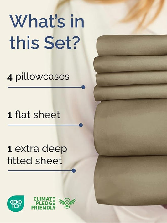 Extra Deep Cal King Sheet Set - 6 Piece Breathable & Cooling Sheets - Hotel Luxury Bed Sheets Set - Easy & Secure Fit - Soft, Wrinkle Free & Comfy Sheets Set - Khaki Sheet Set with Extra Deep Pockets