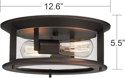 Emliviar Ceiling Light Fixture 12 Inch, Farmhouse Flush Mount Ceiling Light with Clear Glass in Oil Rubbed Bronze Finish, YE19108-F1 ORB
