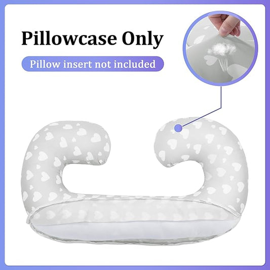 Floral Soft Pregnancy Pillow Cover (ONLY Pillowcase), C Shaped Luxurious Velvet Maternity Pillow Cover with Hidden Zip, Warm Large Pillow Protector for Side Sleeper, Grey, 60x34 in